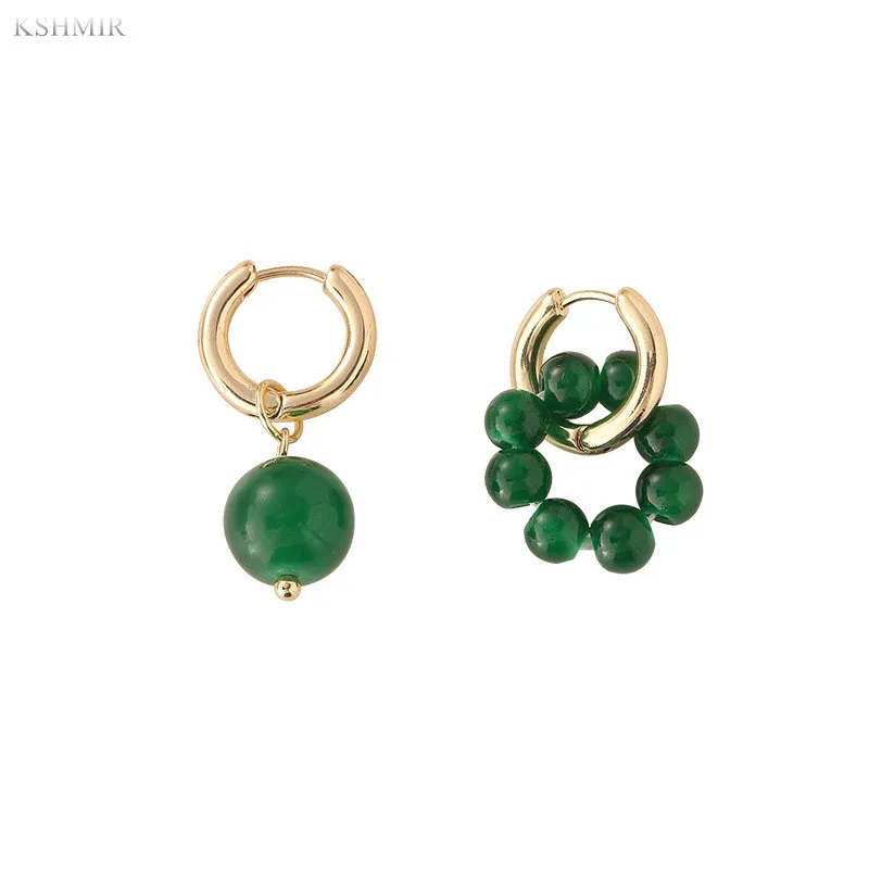 

French retro green opal earrings set female Korean personality simple and versatile temperament fashion earrings