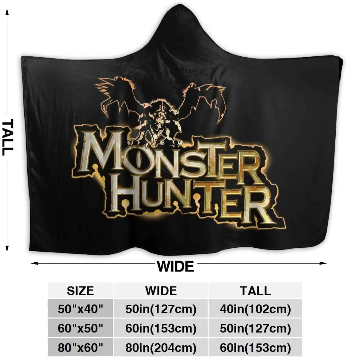 

Monster Hunter Throw Blanket for Unisex Adult Hooded Blanket for Sofa Wearable Blanket Flannel Blanket