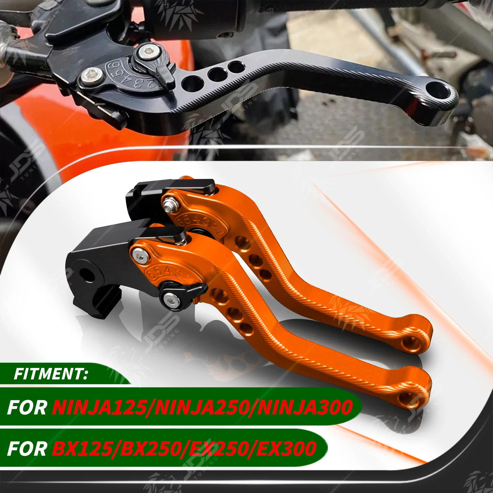 Фото Для Kawasaki NINJA125/NINJA250/NINJA300/BX125/250/EX250/300 Спортивный комплект коротких регулируемых тормозных рычагов с тремя пальцами №1
