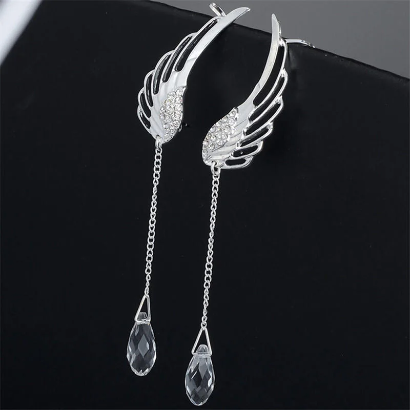 

Fashion Angel Wings Crystal Earrings For Women Drop Dangle Ear Stud Long Cuff Clip On Earrings Bohemia Tassel Ear Party Jewelry