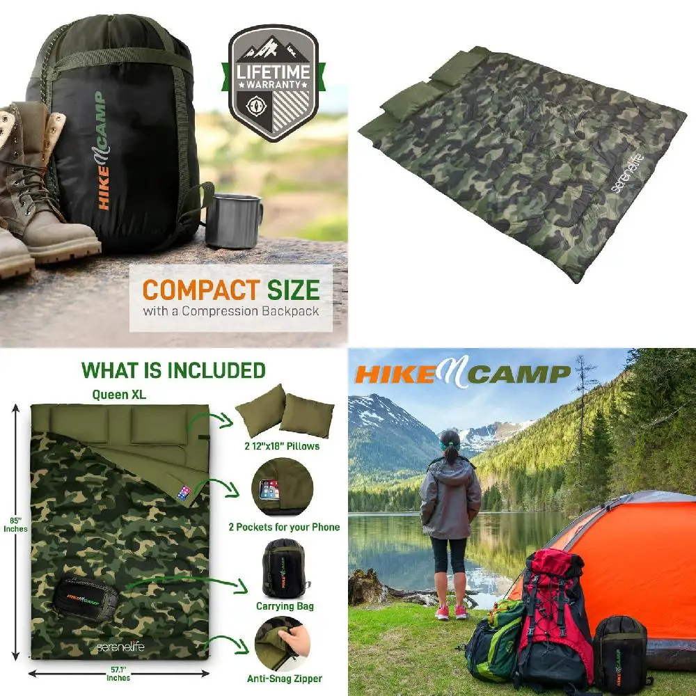 

ouflage Color) Lightweight Waterproof Double Sleeping Bag for Adults & Teens with 2 Pillows & Carrying Bag - Perfect for Camping