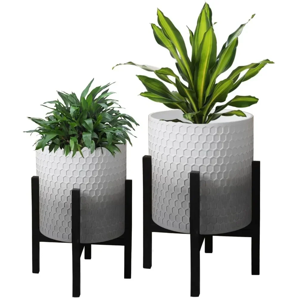 

Plant Pots with Stand 2pcs - Modern Imitation Marble Planters 8 & 10 Inches Gardening Pots with Drainage Holes, Pots for Plants