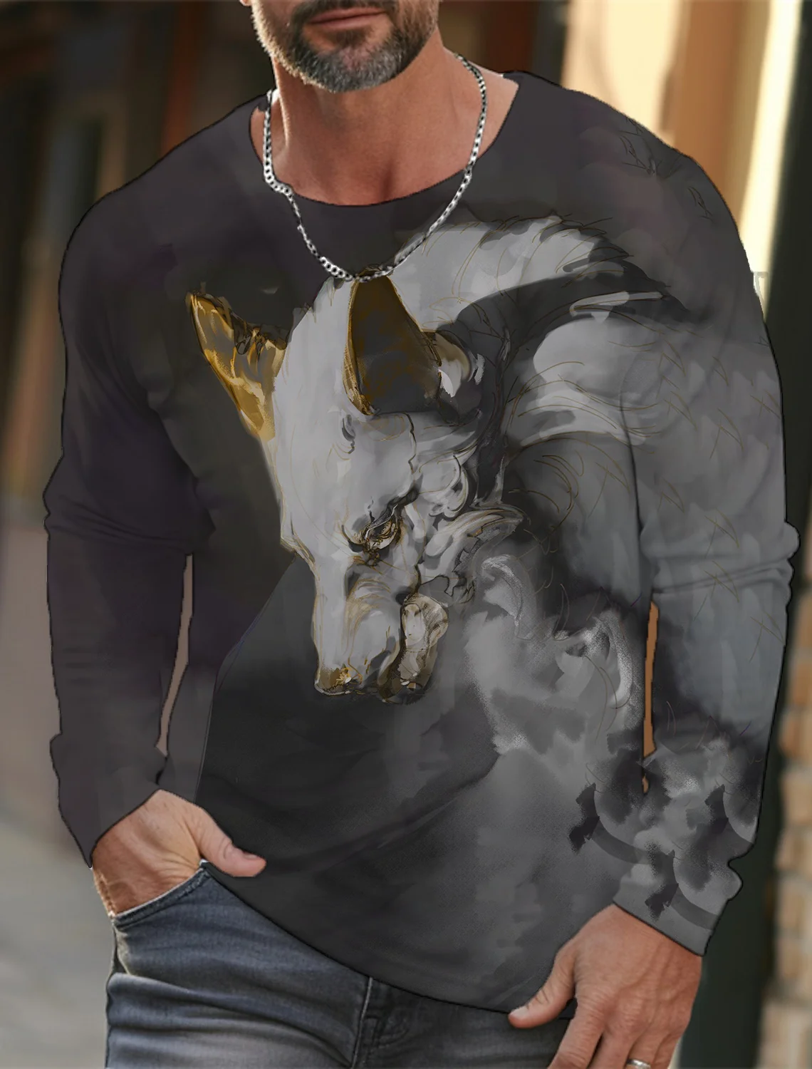 Мужская футболка с длинным рукавом и 3D-принтом осенняя Повседневная круглым