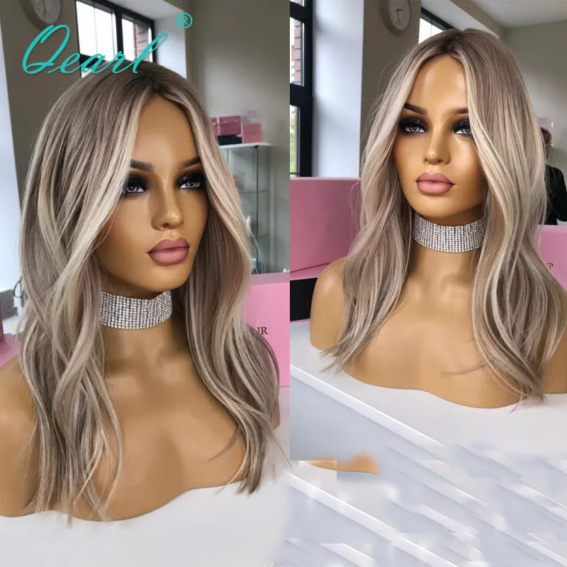 Natural Straight Lace Front Wig Human Hair HD 13x4 Lace Frontal Wigs for Women Ash Golden Blonde Highlights Colored Wig Qearl