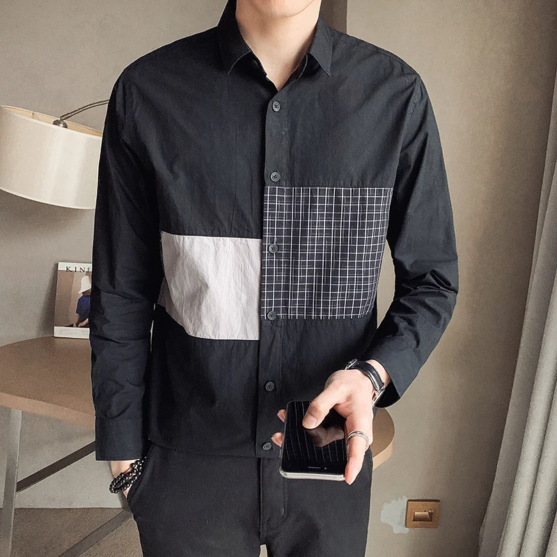 2021 Spring Korean Shirt for Men's Loose Long Sleeve Neutral Oversize Casual Shirt Streetwear Social Party Blouse Male Clothing