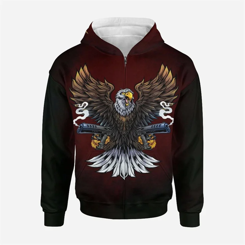 

America Eagle Hawk Printed Zip Up Hoodies Men Women Oversized Long Sleeve Sweatshirt Spring And Autumn Hip Hop Punk Streetwear