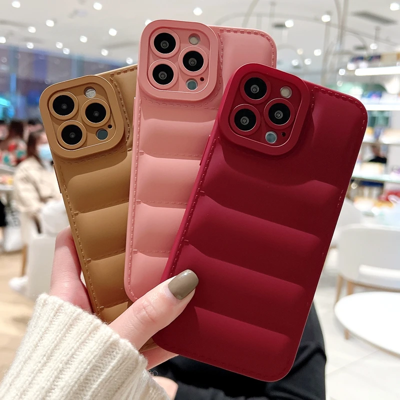 

Soft Down Jacket Silicone Phone Case For iPhone 11 12 13 Pro Max XS X XR 7 8 Plus Shockproof Candy Bumper Back Cover