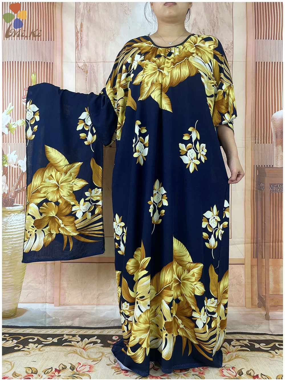 Hot Selling New Short Sleeved African Muslim Dashiki Ababy Printed Cotton Loose fitting dress women summer Maxi Casual Dress