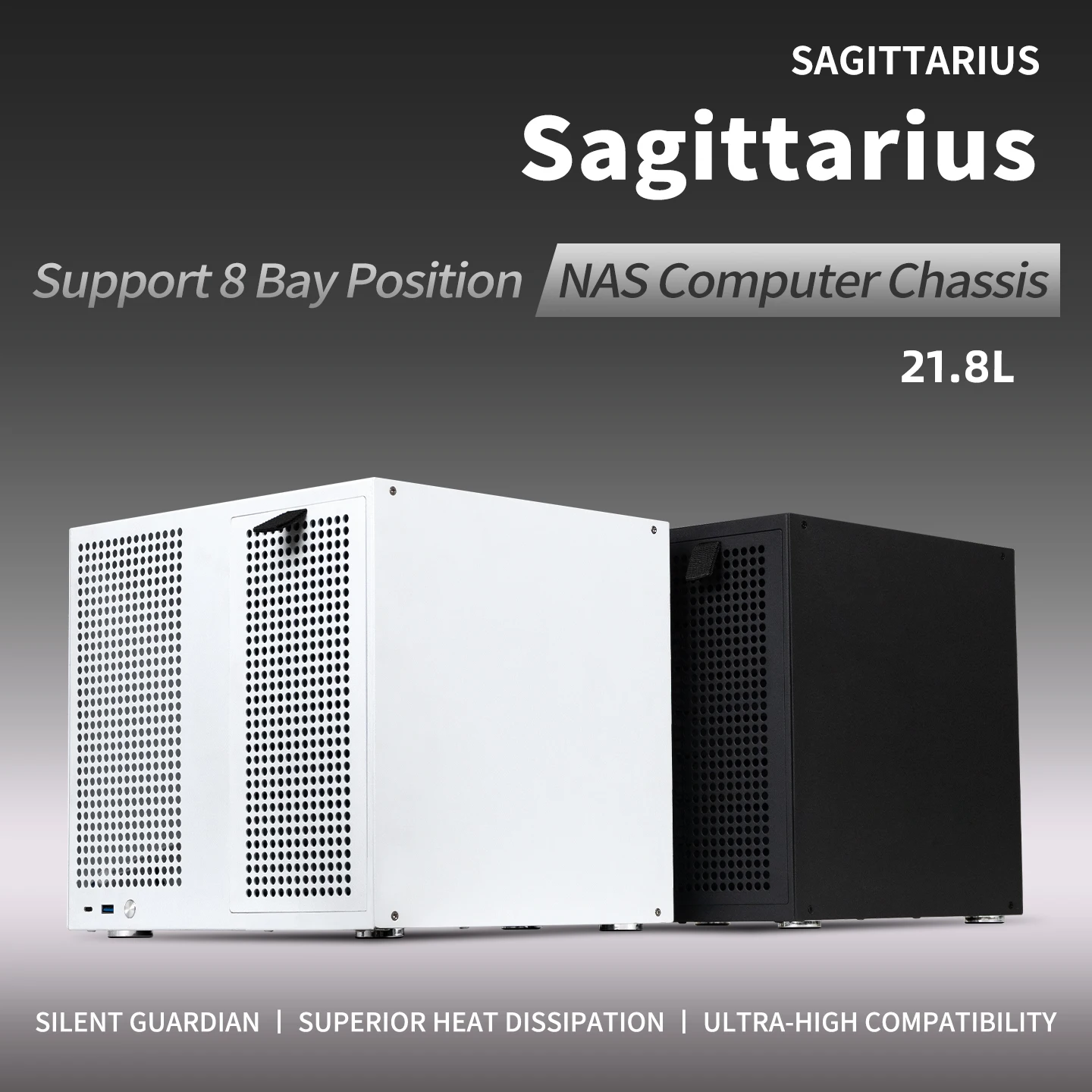 Фото 8-полосный NAS-шасси Sagittarius с блоком питания ATX, материнская плата MATX, полноразмерный PCIE, 21,8 л №3