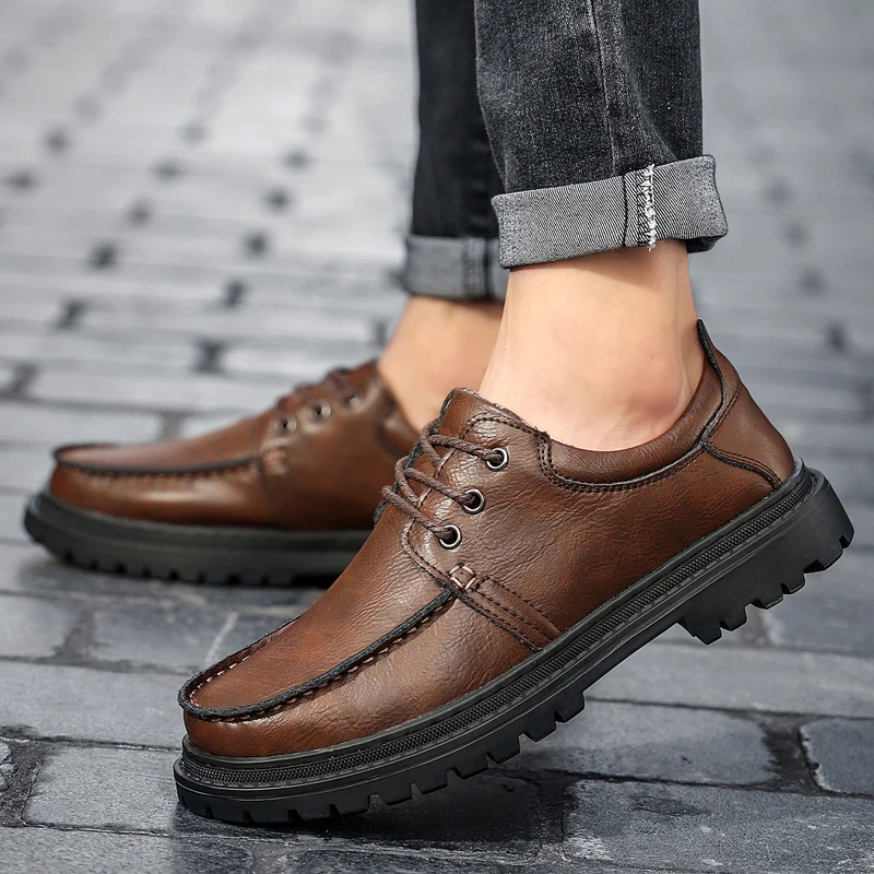 

New Fashion Shoes Spring Autumn Lace up Leather Shoes Brand Comfy Office Style Leisure Walk Oxfords Men Casual Shoes Mens Shoes