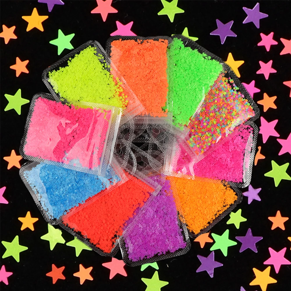 

10 Bags Fluorescence Sequins Star Shape Nail Art Glitter Flakes Neon Sequins UV Gel Polish Nail Decorations Manicure Accessories