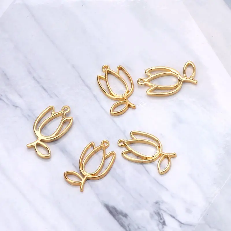 

5x/Set Tulips Flower Metal Frame UV Resin Blank Open Bezel Setting for Jewelry Making Pressed Flower DIY Arts Crafts