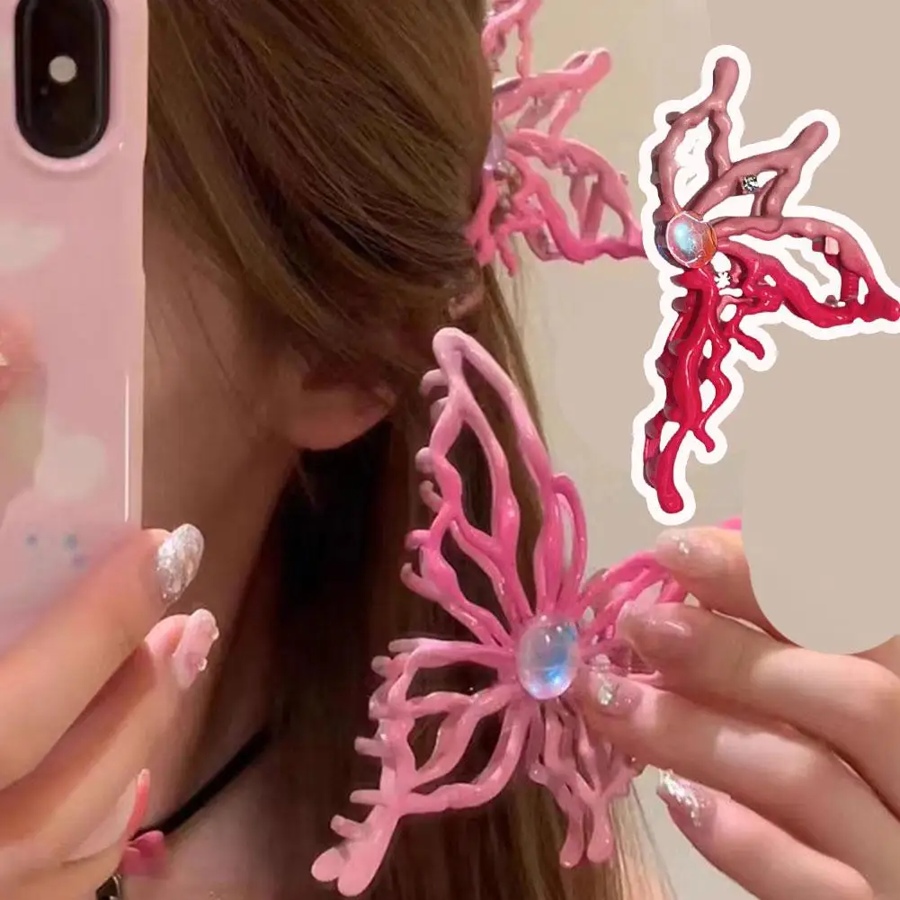

2023 New Gothic Vintage Punk Y2k Sweet Pink Metal Butterfly Women Hair Hairpin Trend Korean Clip Claw Hair Accessories Hair B4K6