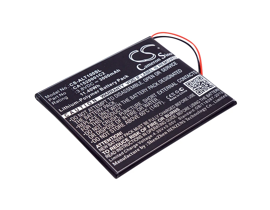 

CS 3000mAh / 11.40Wh battery for Alcatel OneTouch T10, OT-T10 CA1520001C2, SL377885