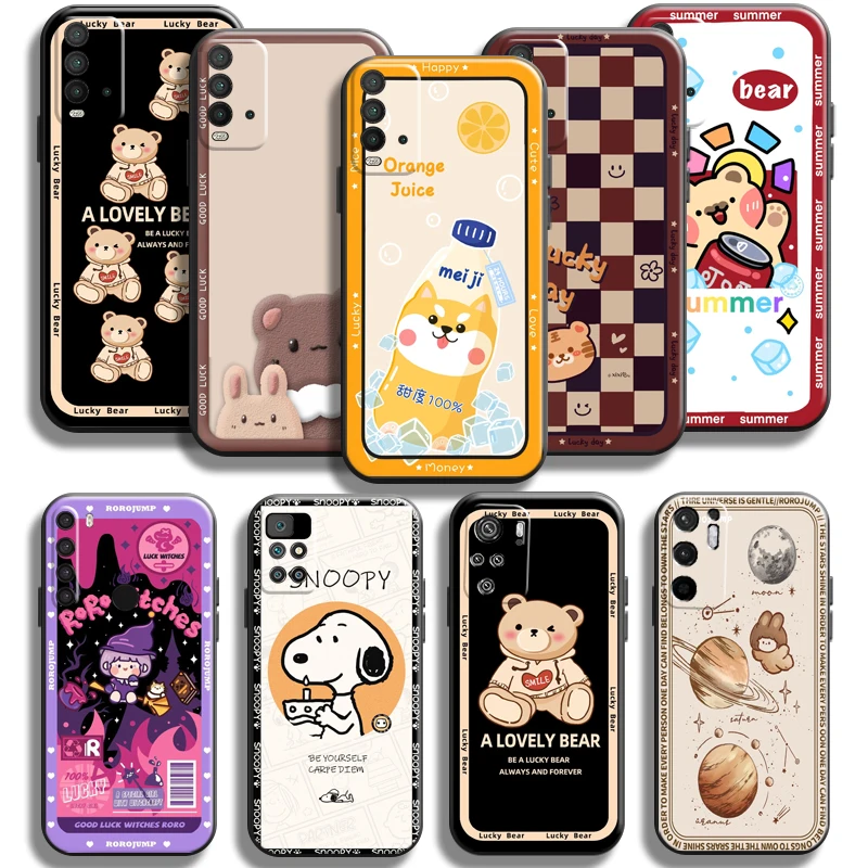 

Cartoon Cute Bear For Xiaomi Redmi Note 10 10S 10T 9 9S 9T 5G 8 8T Pro Case For Redmi 10 9 9T 9A 9C 8 8A Phone Case Black Soft