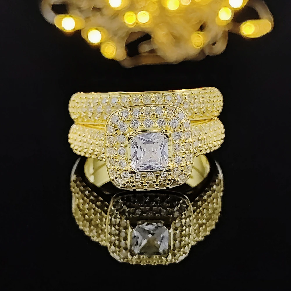 

925 стерлингового серебра цвет золотистый обручальное кольцо для пары для женщин Свадебные Подвязки для женщин и мужчин кольцо на палец для ...