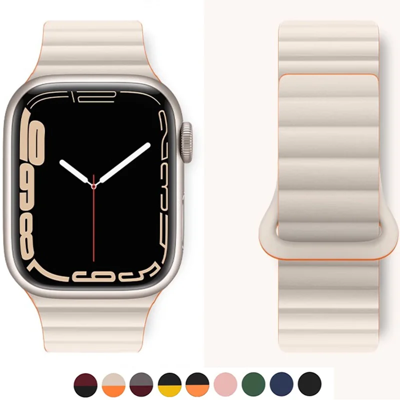 

Ремешок силиконовый для Apple Watch, магнитный браслет для часов Ultra 2 49 мм 44 мм 40 мм 41 мм 45 мм, Correa iWatch Series 9 8 7 6 SE 5 4 3 42 38 мм