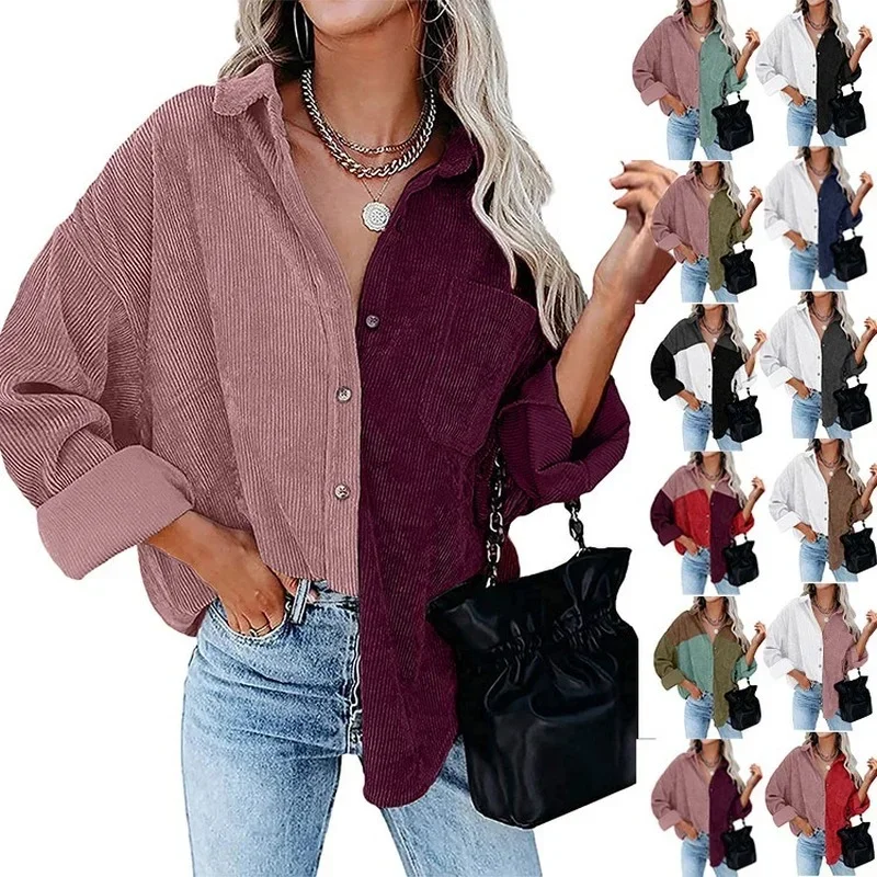 Винтажные вельветовые рубашки с длинным рукавом Женская куртка осенняя офисная