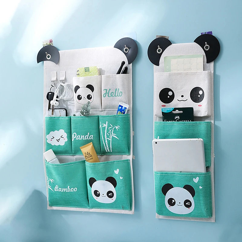 

Panda Pattern Wall Mounted Wardrobe Organizer Sundries Storage Bag Jewelry Hanging Wall Pouch Hang Cosmetics Toys Organizer