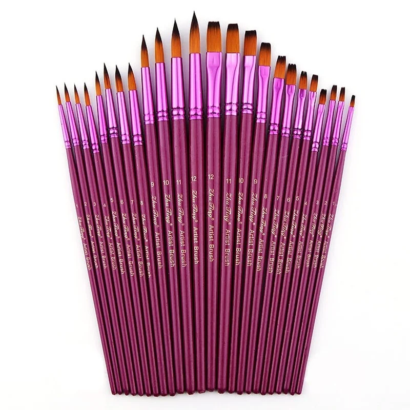 12/6 Pcs Artists Paint Brush Set  Watercolor Round Pointed Nylon Tip Hair Multifunction hook line short pointed Pen