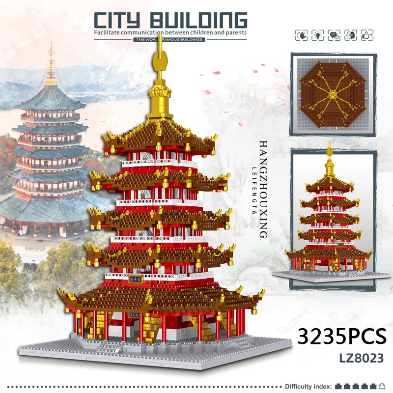 

China Historical Famous Architecture Brick Leifeng Tower Micro Diamond Building Block Model Toys Nanobricks Collection For Gifts