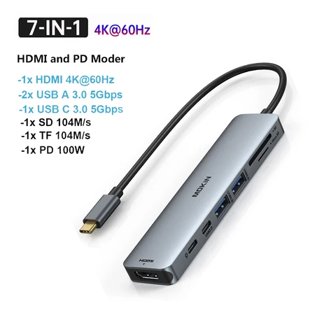Док-станция MOKiN 10 в 1 для MacBook Air/Pro, iPad, ноутбука Thunderbolt — USB3.0, HDMI 4K30 Гц, PD 100 Вт, SD, TF, RJ45 1 Гбит/с