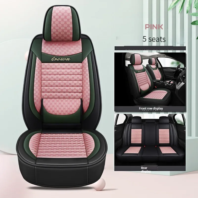 

5 Piece Set Universal Leather Flax Splicing Car Seat Cover Fit Ssangyong Kyron Actyon Sport Korando Rodius Rexton car Protector