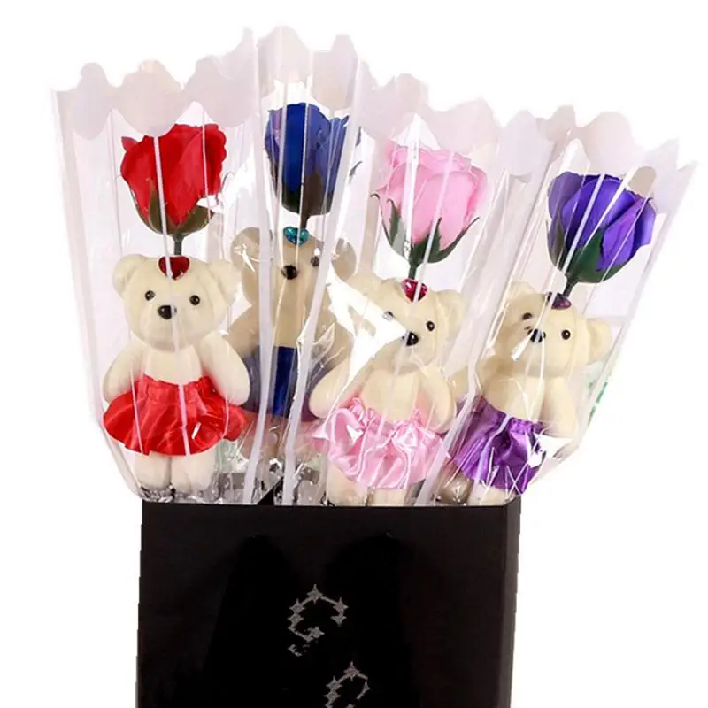 

Single Bear Rose Flower Simulation Soap Flower Bouquet Artificial Carnation Bouquet Valentines Birthday Gift Wedding Decoration