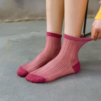 springsummer thin silk socks japanese candy solid color medium tube womens socks cotton breathable socks