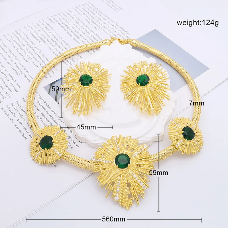 SUNNESA роскошное зеленое циркониевое круглое ожерелье женское позолоченное золото