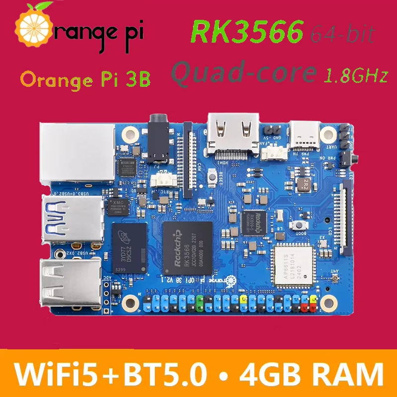 Orange Pi 3B Ram LPDDR4 Rockchip RK3566 Мини-ПК WiFi5 + BT5.0 BLE M2 SSD Одноплатный компьютер Orangepi Макетная