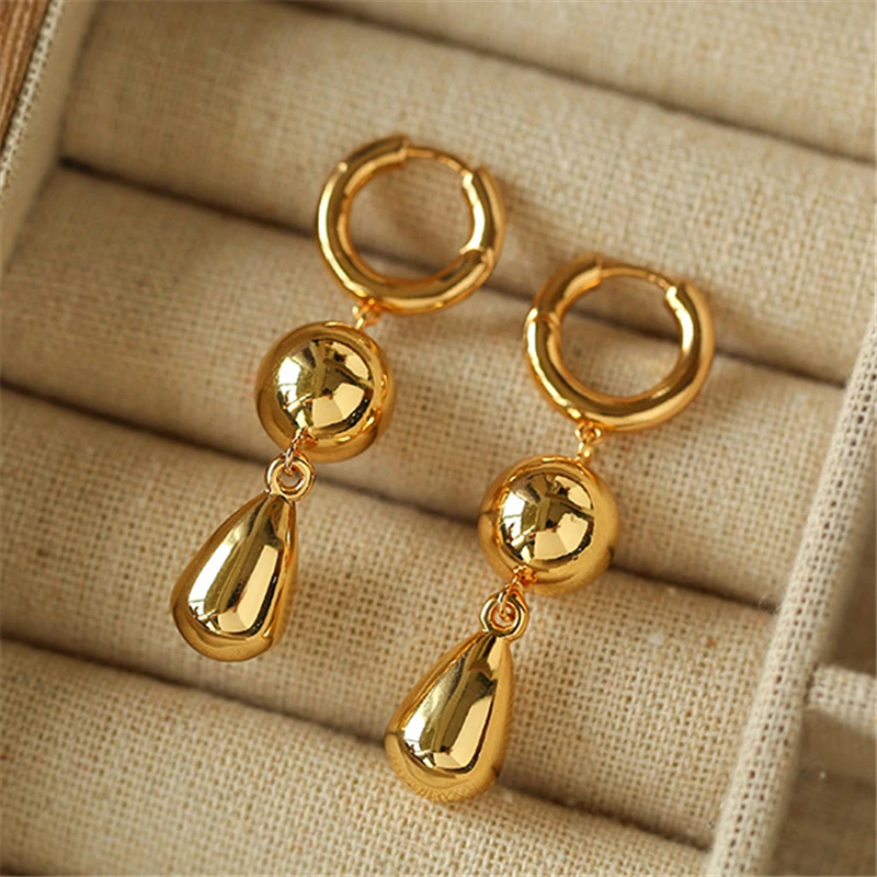 

Water drop stitching round ball Pendant women's earrings simple fashion studs ear accessories attending cocktails