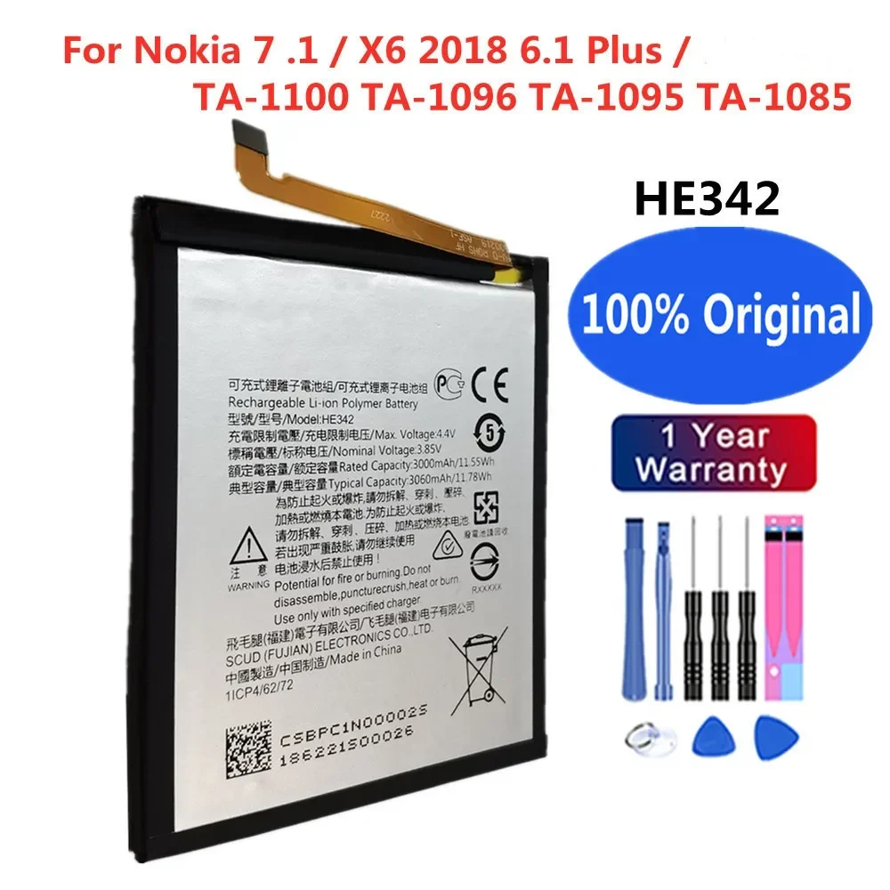 Оригинальный аккумулятор 3060 мАч HE342 для Nokia X6 2018/7 1/6 1 Plus телефона быстрая доставка