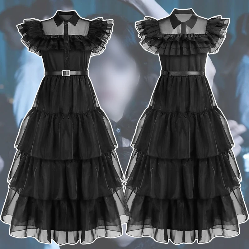 Movie Wednesday Costume Girls Cosplay Carnival Costume Black Gothic Dresses Kids Children Dress Halloween Party Costumes 4-12yrs