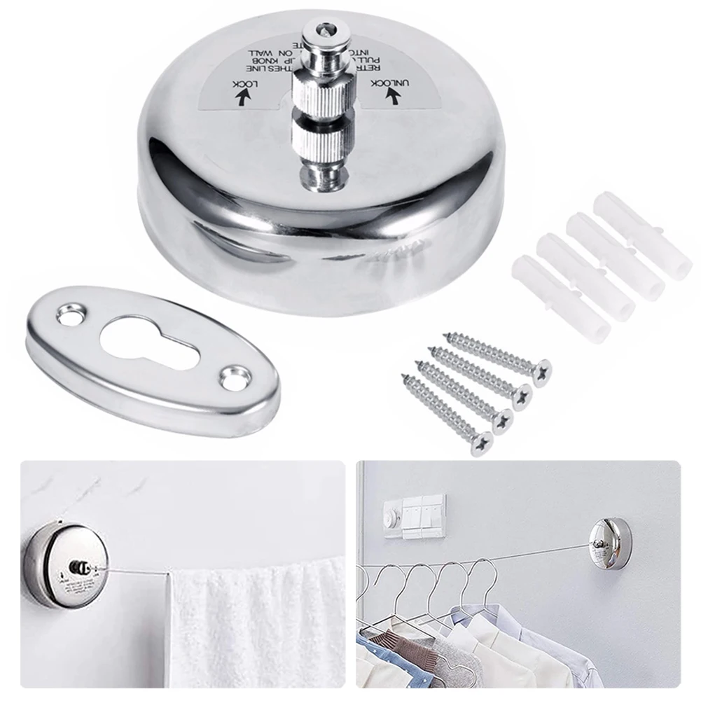 

Outdoor Retractable Clothesline Stainless Steel Drying Rack Hanger Clothe Rope Camping Clothesline Portable For Wall Balcony