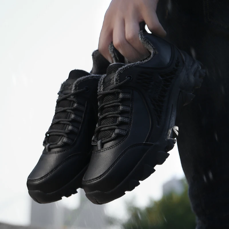 R.xjian Men's Snow Shoes Casual Fashion Winter Warm Waterproof Rubber Anti-Skid Sole Plush Outdoor Hiking Boots