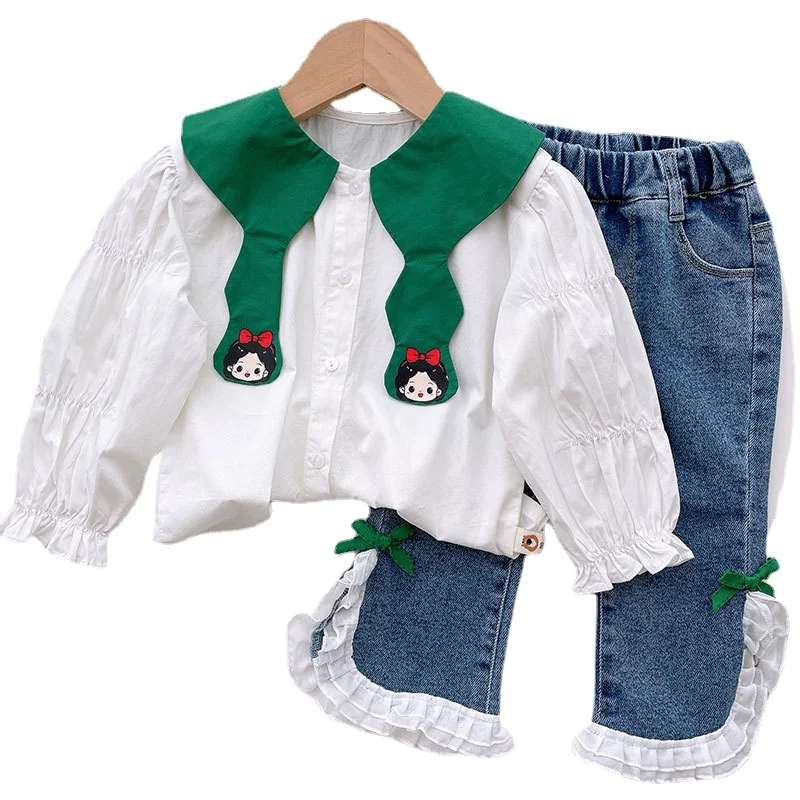

2022 Spring Autumn Korea Style Little Girl Shirt Pants Set Children Clothing Long Sleeve Fashionable Casual Sweet Girls Clothes