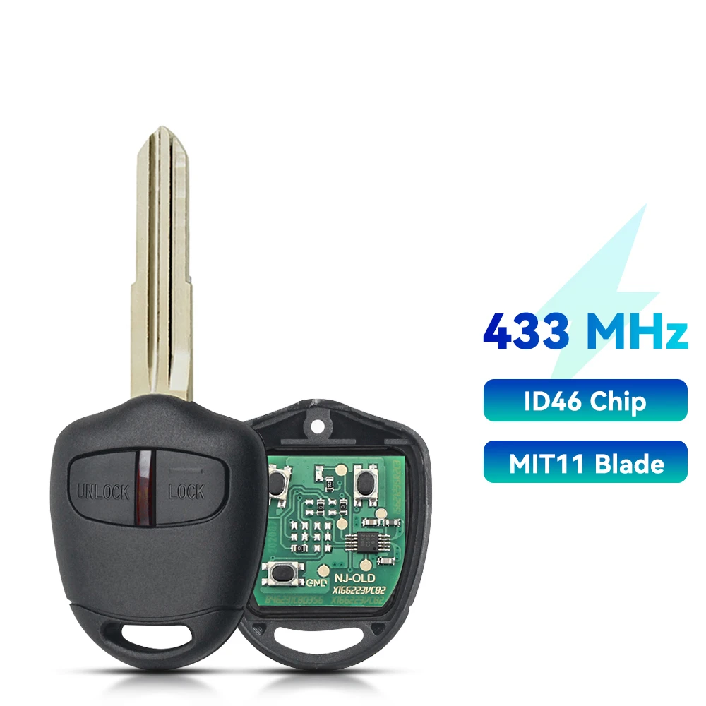 

KEYYOU 2 кнопки дистанционного управления брелок 433 МГц с чипом ID46 для MITSUBISHI Triton Pajero Outlander ASX Lancer MIT8 ...