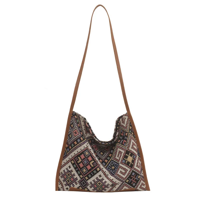 

Холщовая Сумка на плечо в этническом стиле, вместительная модная дамская сумочка в стиле ретро, Удобная дорожная сумка для покупок