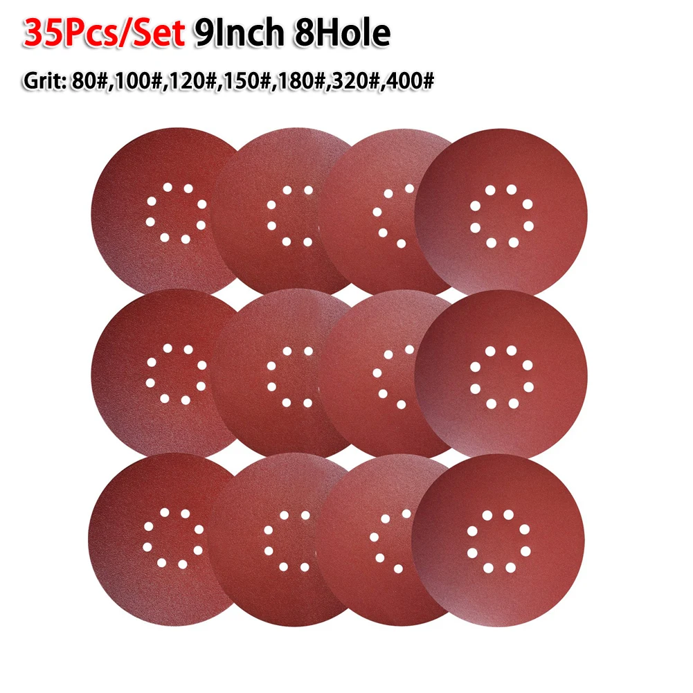 

35Pcs 9Inch 8Hole Hook&Loop Sandpaper Sanding Discs For Wood Furniture Finishing For Drywall Sander Wood Furniture Finishing