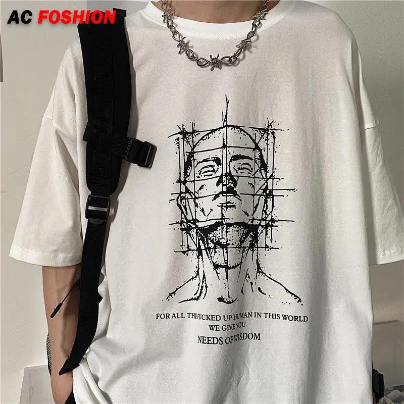

Women's T Shirt Harajuku Distorted Portrait Print Tshirt Unisex Short Sleeve Y2k Hip Hop Streetwear Tops Oversized T Shirt Tees