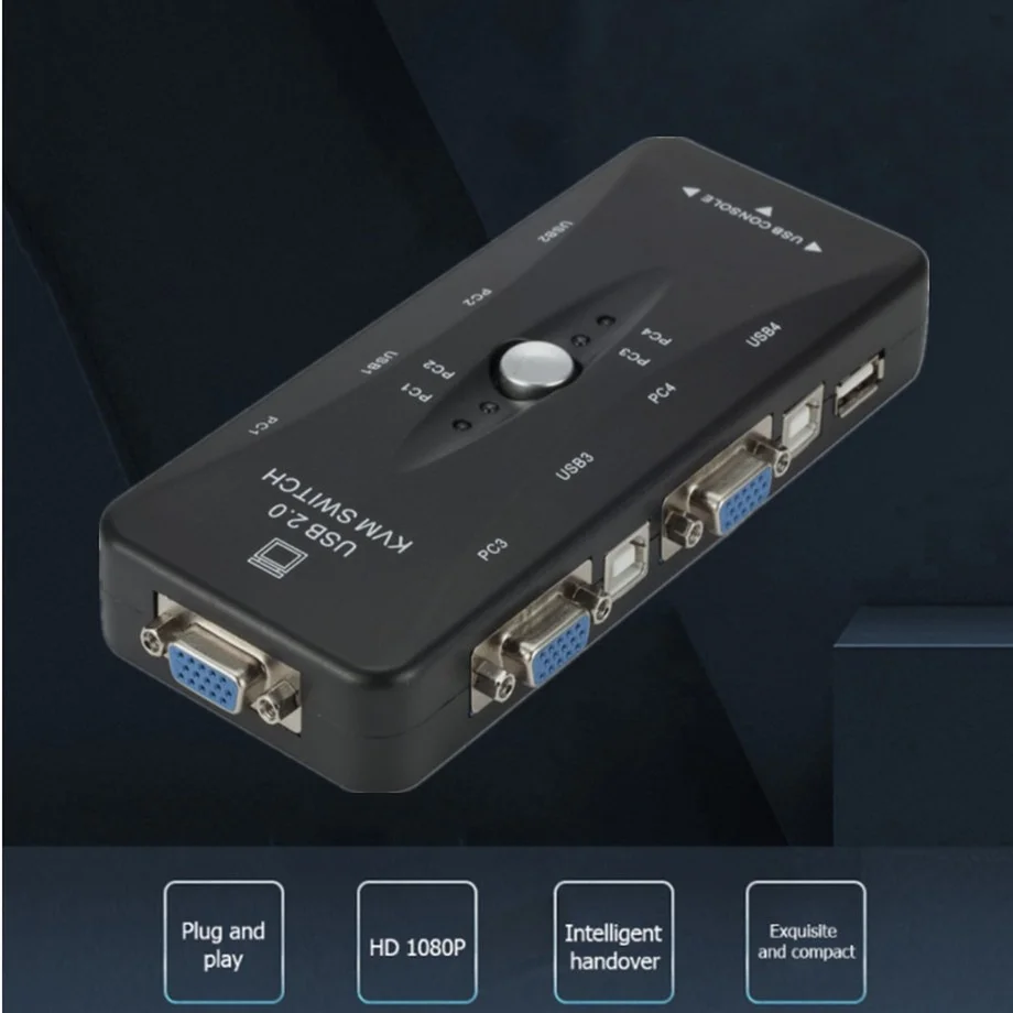 KVM-переключатель PzzPss 4 порта USB 2 0 VGA сплиттер мышь принтер клавиатура