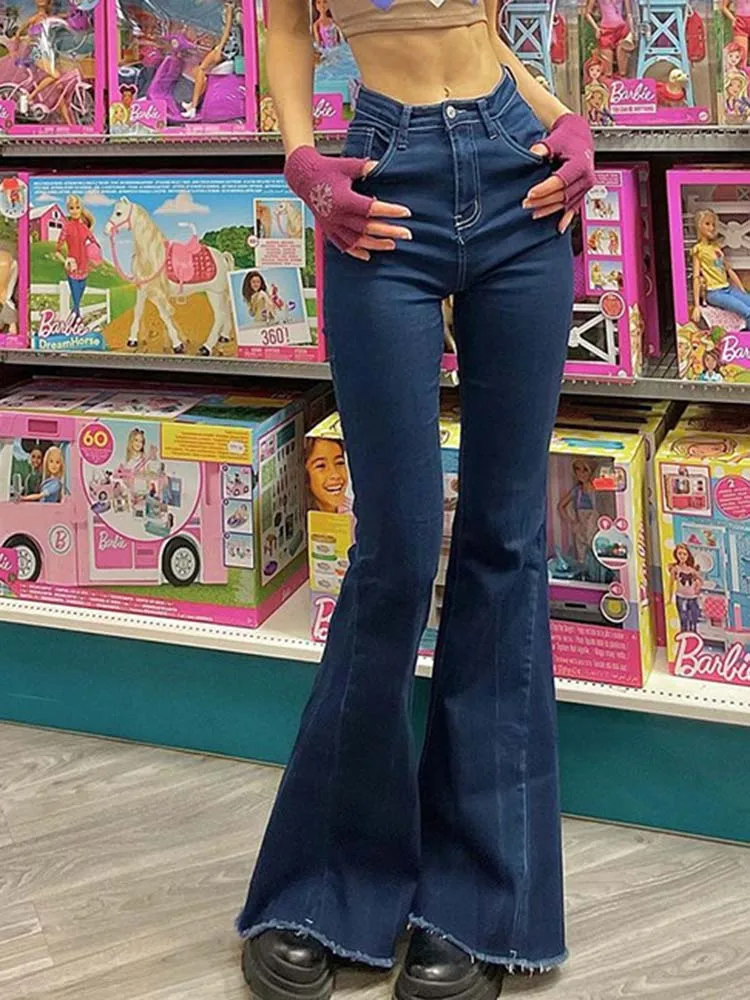

Vintage Fashion Flared Trousers Women High Waist Casual Self Cultivation Mopping Denim Pants Classic Simple Straight Jeans 2022