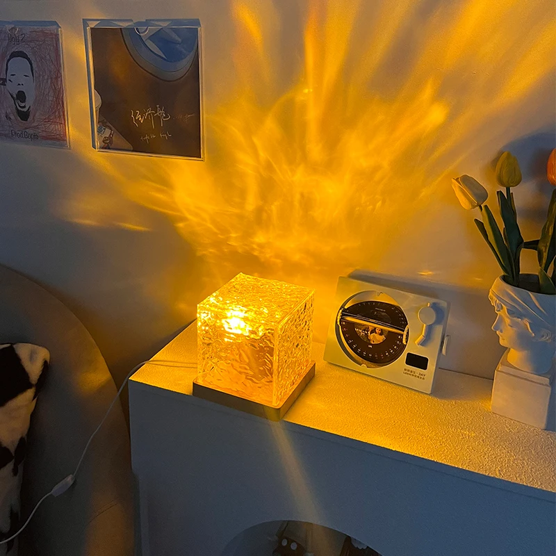 

Crystal Lamp Water Ripple Projector Night Light Decoration Home Houses Bedroom Aesthetic Atmosphere Christmas Gift Sunset Light