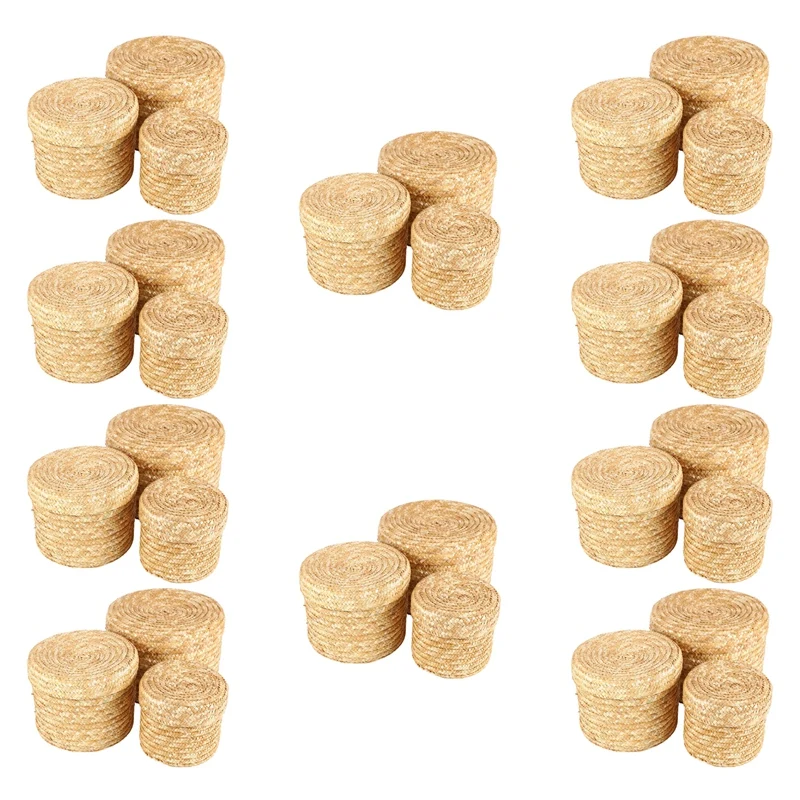 

30 Pcs/Set Handmade Straw Woven Storage Basket With Lid Snack Organizer Storage Box Laundry Baskets Rattan Storage