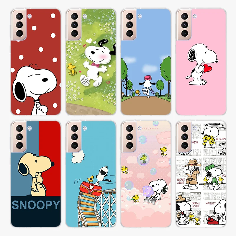 

Cute Snoopy Happy Transparent Silicone Cover For Samsung Galaxy S22 S21 S20 FE Ultra S10 S10E Lite S9 Plus Soft Phone Case