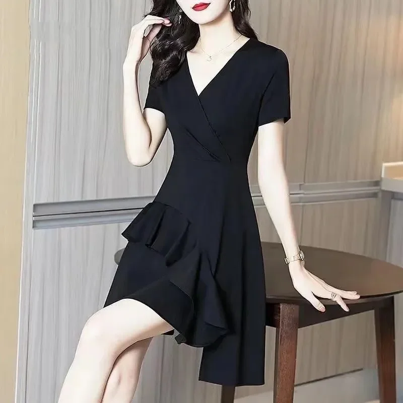 Hebonfand лето 2024 новое утягивающее платье с талией женское элегантное черное