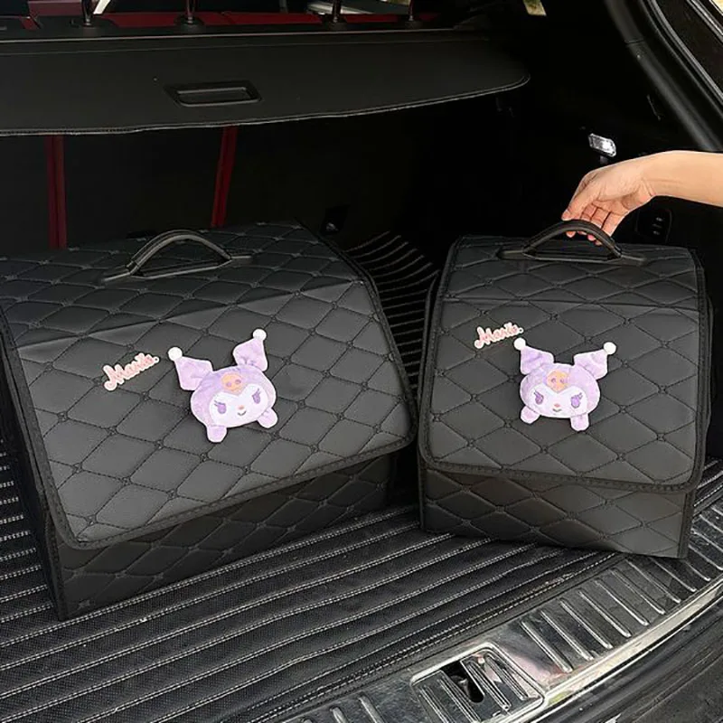 

Sanrio Kawaii Cinnamoroll Car Trunk Storage Box Cartoon My Melody Foldable Leather Storage Box Cute Car Interior Accessories