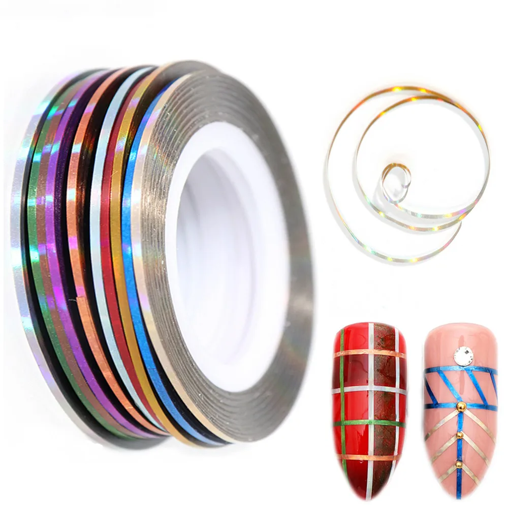 

10 Rolls Colorful 3D Nail Sticker Line Tape Adhesive Glue Sticker Foil on Nails Manicure Design Decoration Strip Liner Set