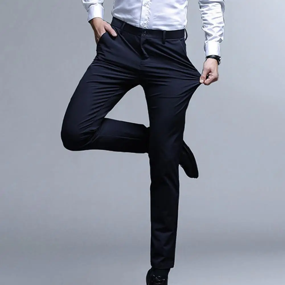 

Men Suit Pants Lightweight Suit Pants Premium Business Suit Pants for Men Slim Fit Anti-wrinkle High Waist with Pockets Smooth